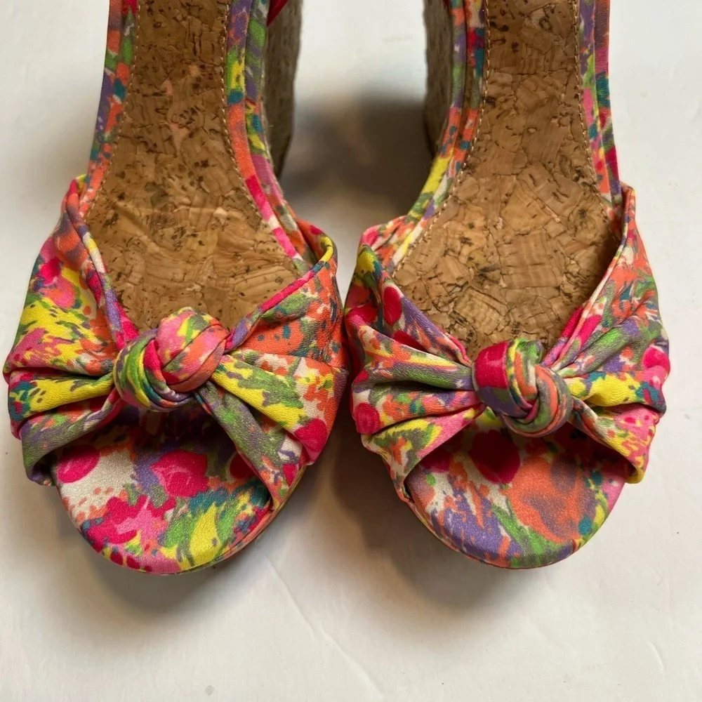 Gianni Bini Pink Floral Ankle Strap Wedge Sandal 9.5